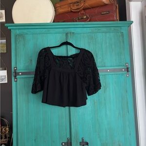 Free People Black Lace Flutter Crop Top
